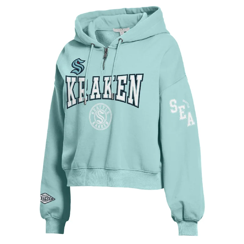 Seattle Kraken Patch Crop Hoodie Hoodie with Raw Hem Edgy Unfinished