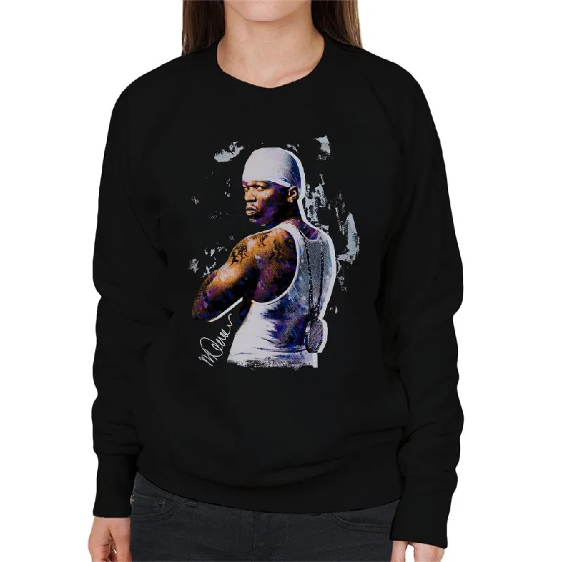 Sidney Maurer Original Portrait Of 50 Cent Bandana Women's Sweatshirt Hoodie with Slit Hem Functional Movement Sidney Maurer Original Portrait Of 50 Cent Bandana Women's Sweatshirt Hoodie with Slit Hem Functional Movement
