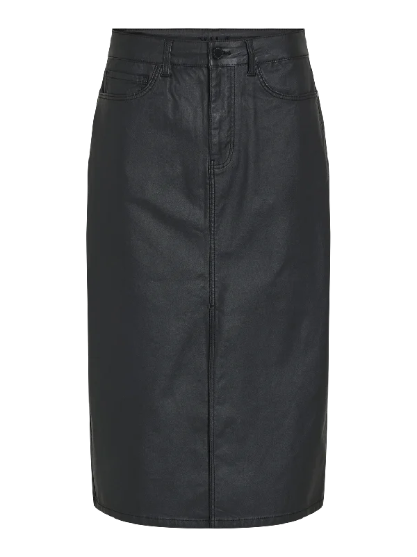 VIMIL Midi Skirt - Black Coated cashmere skirt plush
