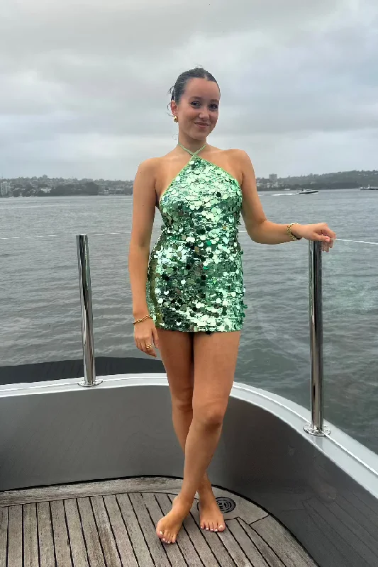 Bambi Mini Skirt Green Sequin cashmere skirt rich