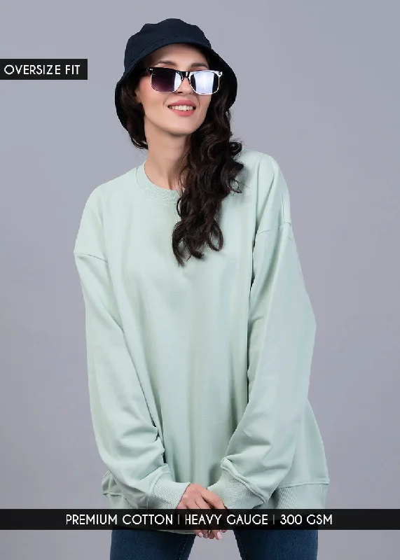 Solid Mint Green Women Drop Shoulder Terry Sweatshirt | Pronk Hoodie with Cuffed Sleeves Snug Secure Solid Mint Green Women Drop Shoulder Terry Sweatshirt | Pronk Hoodie with Cuffed Sleeves Snug Secure