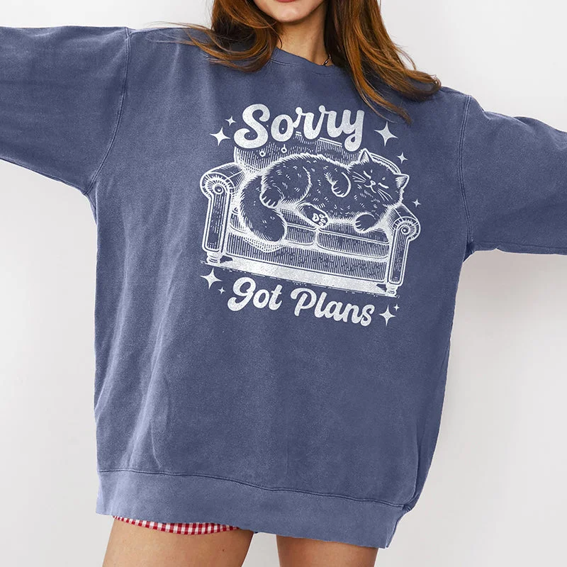 Sorry Got Plans Crewneck Sweatshirt Hoodie with Frayed Bohemian Relaxed