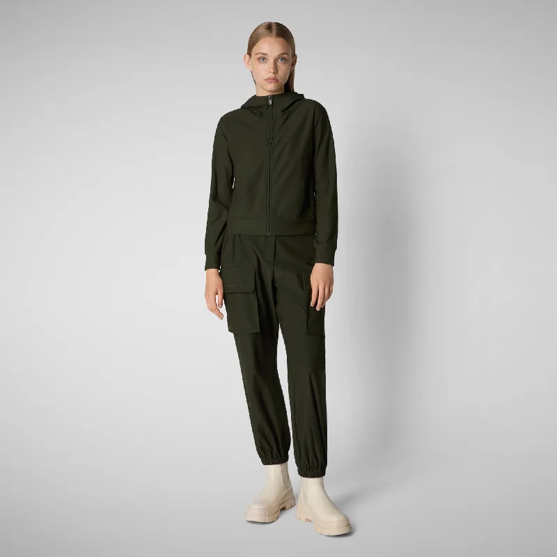 Women's hooded sweatshirt Pear in land green Hoodie with V-Neck Classic Versatile
