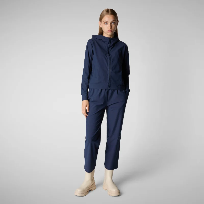 Women's hooded sweatshirt Pear in navy blue Hoodie with Hem Embroidery Detailed Premium