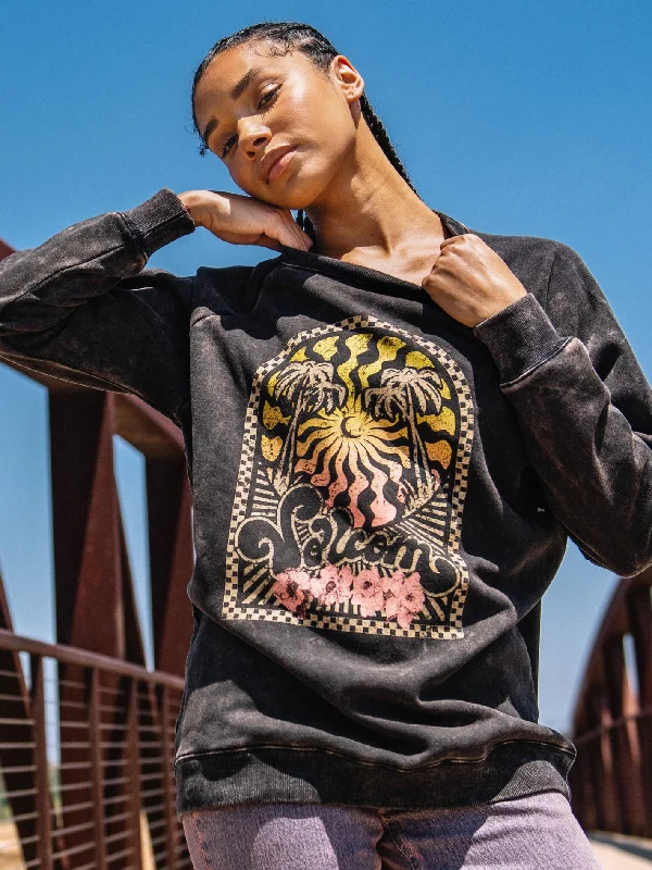 Stone Magic Boyfriend Sweatshirt - Black Hoodie with Side Slits Relaxed Casual