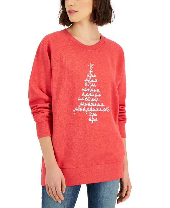 Style & Co Womens Tree Print Holiday Sweatshirt Hoodie with Hem Detail Decorative Unique Style & Co Womens Tree Print Holiday Sweatshirt Hoodie with Hem Detail Decorative Unique
