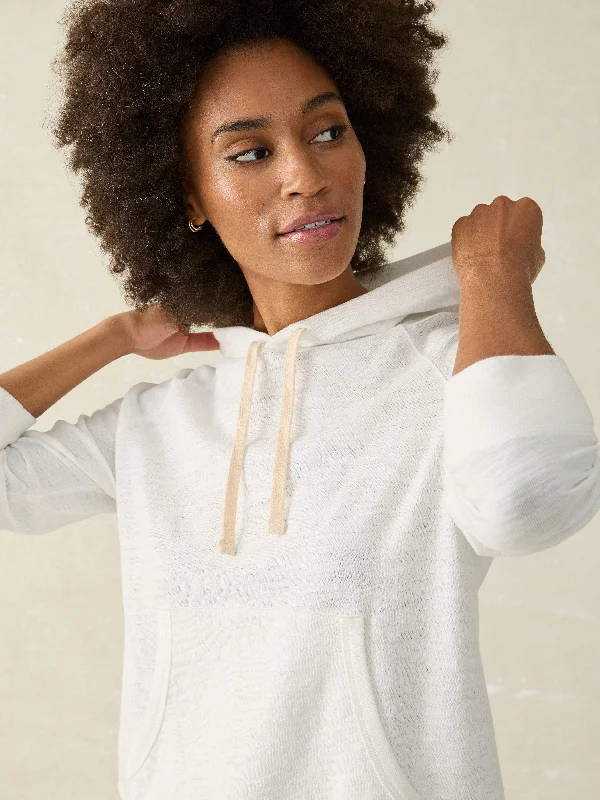 Sunwashed Slub Hoodie - White Hoodie with V-Neck Classic Versatile