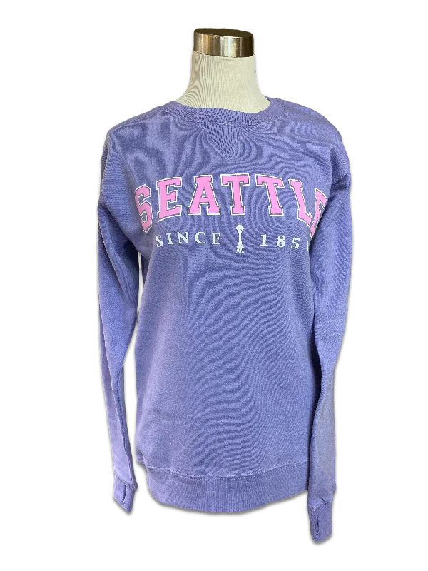 Applique Seattle Crew Sweatshirt Hoodie with Elastic Cuffs Stretchable Comfortable