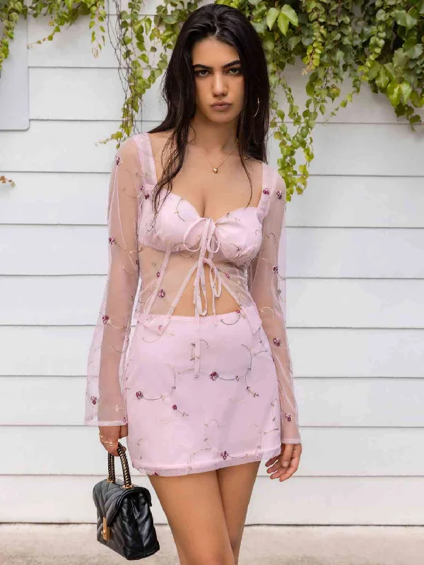 Sweetheart Neck Tie Front Top and Skirt Set athletic skirt fit