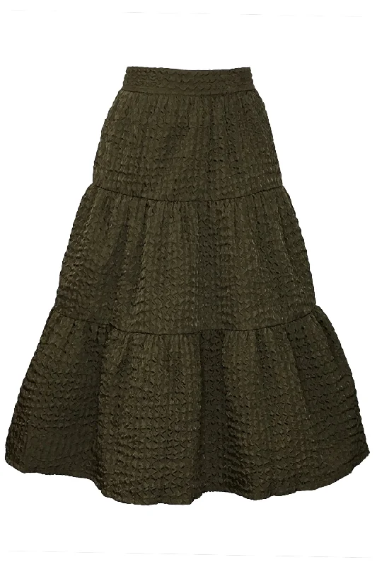 T13957 SKIRT (GRN, BLK) silk skirt lustrous