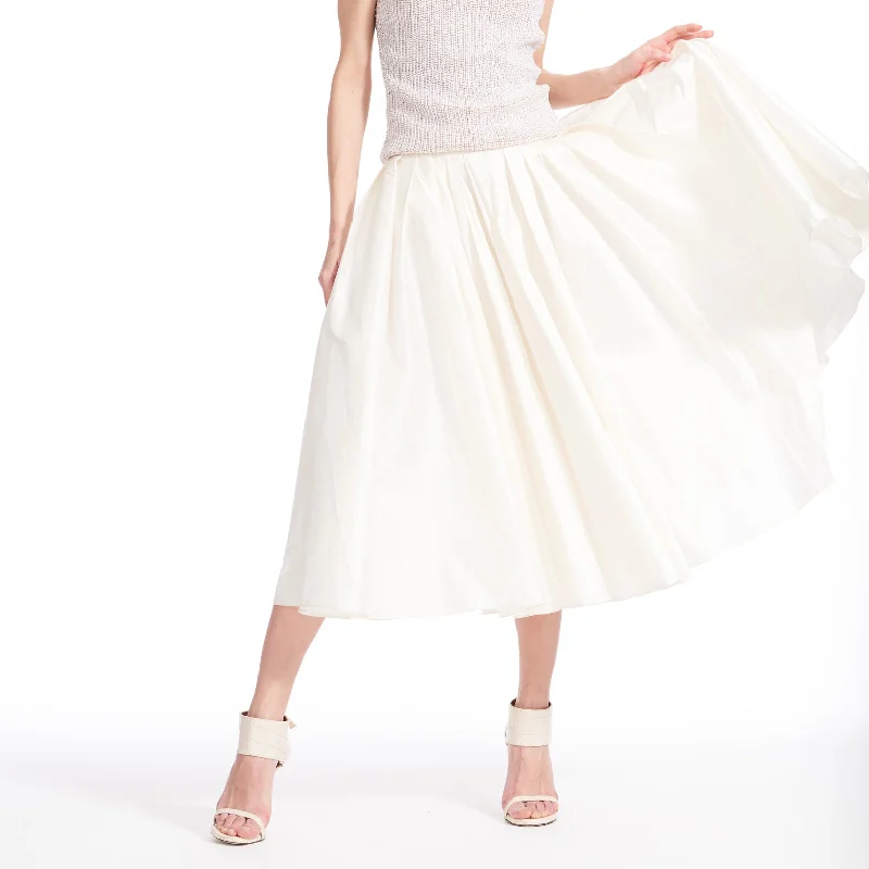 Ivory White Taffeta Tea Length Skirt With Pockets cashmere skirt fine