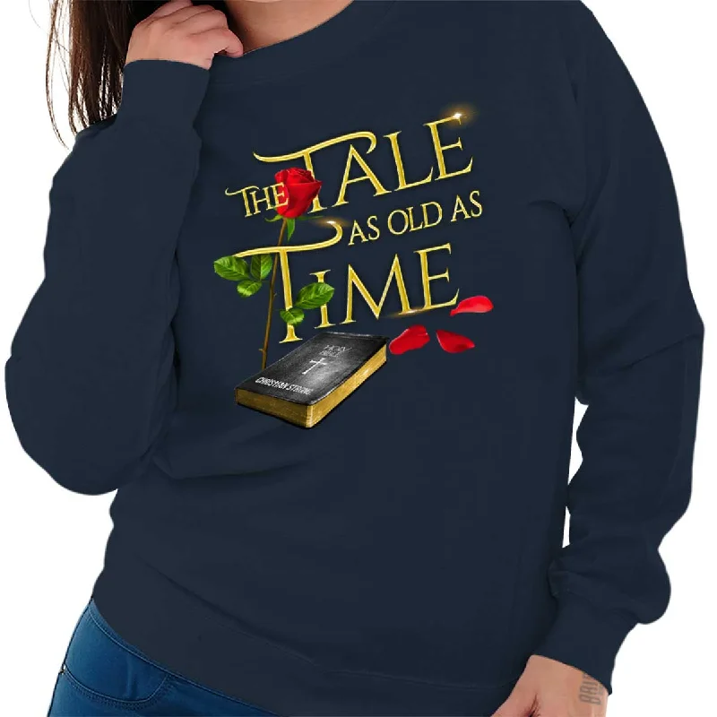 Tale Old as Time Crewneck Sweatshirt Hoodie with Distressed Vintage Worn