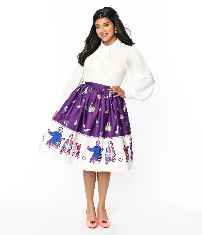 The Golden Girls x Unique Vintage Purple Character Border Gellar Swing Skirt velvet skirt luxurious