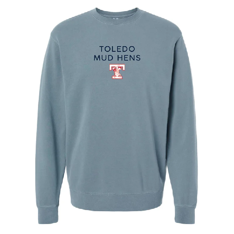 Toledo Mud Hens Minor T-logo Embroidered Crewneck Sweatshirt Hoodie with Typography Text Message Toledo Mud Hens Minor T-logo Embroidered Crewneck Sweatshirt Hoodie with Typography Text Message