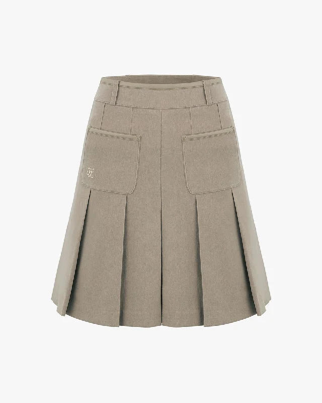Two Pocket Pleats Fleece Skirt - Beige pencil skirt chic