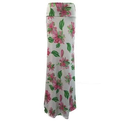 Stylish High-Waisted Flower Print Women's Long Bodycon Skirt - White Xl tiered skirt playful