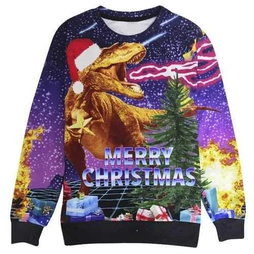 Stylish Round Collar Long Sleeve Dinosaur Print Women's Christmas Sweatshirt - Purple L Hoodie with Lace Feminine Delicate Stylish Round Collar Long Sleeve Dinosaur Print Women's Christmas Sweatshirt - Purple L Hoodie with Lace Feminine Delicate