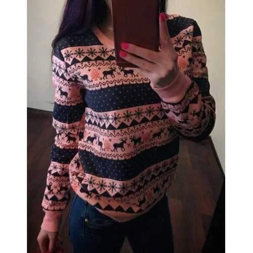 Stylish Round Neck Long Sleeve Deer Pattern Women's Christmas Sweatshirt - Pink Xl Hoodie with Pattern Geometric Abstract Stylish Round Neck Long Sleeve Deer Pattern Women's Christmas Sweatshirt - Pink Xl Hoodie with Pattern Geometric Abstract