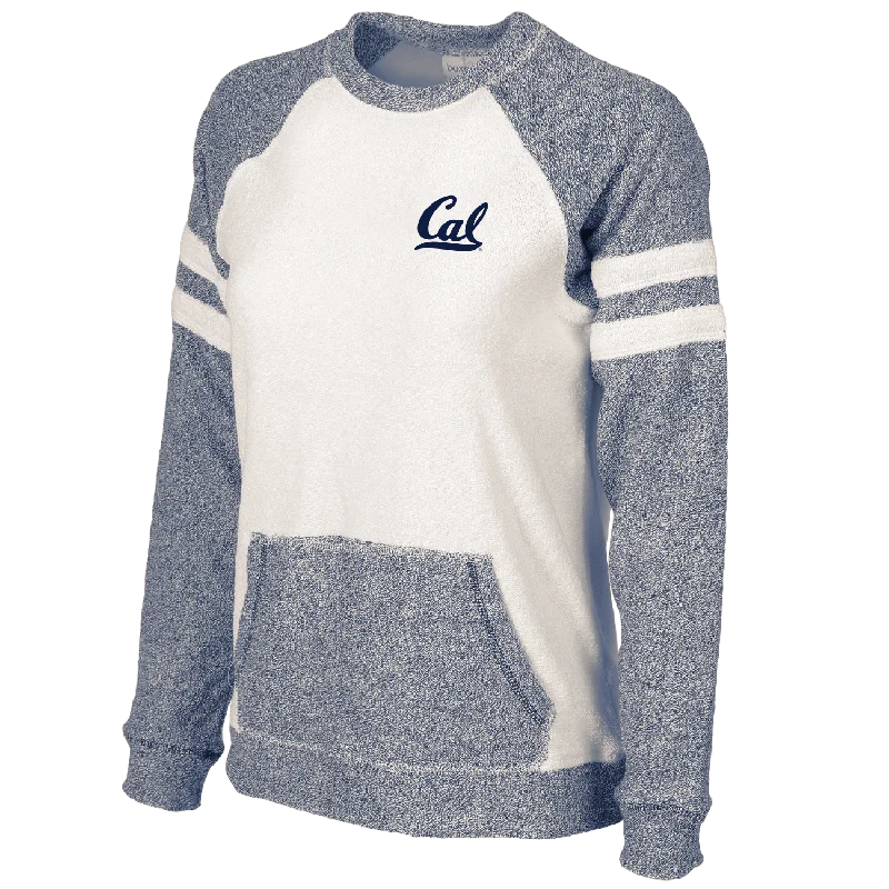 University of California Berkeley Cal embroidered women's terry crew-neck sweatshirt-Denim/Oatmeal Hoodie with Hem Embroidery Detailed Premium University of California Berkeley Cal embroidered women's terry crew-neck sweatshirt-Denim/Oatmeal Hoodie with Hem Embroidery Detailed Premium