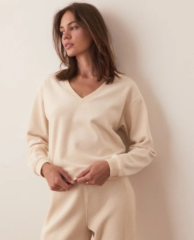 Velour Corduroy V Neck Sweatshirt Hoodie Jacket Zipper Layering