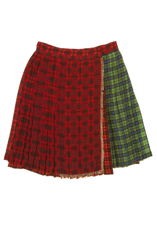 Gianni Versace Couture - Tartan Pleated Wool Blend Green and Red Plaid Skirt - IT 42 mini skirt trendy Gianni Versace Couture - Tartan Pleated Wool Blend Green and Red Plaid Skirt - IT 42 mini skirt trendy