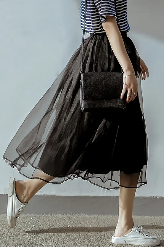 ARO LORA Elegant Pleated Mesh Skirt wool skirt warm