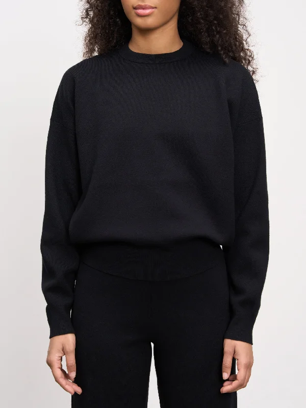Womens Chunky Knitted Sweatshirt in Black Hoodie with Elastic Waist Stretchable Comfortable Womens Chunky Knitted Sweatshirt in Black Hoodie with Elastic Waist Stretchable Comfortable