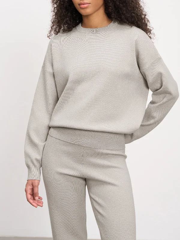 Womens Chunky Knitted Sweatshirt in Stone Hoodie with Mesh Breathable Sporty