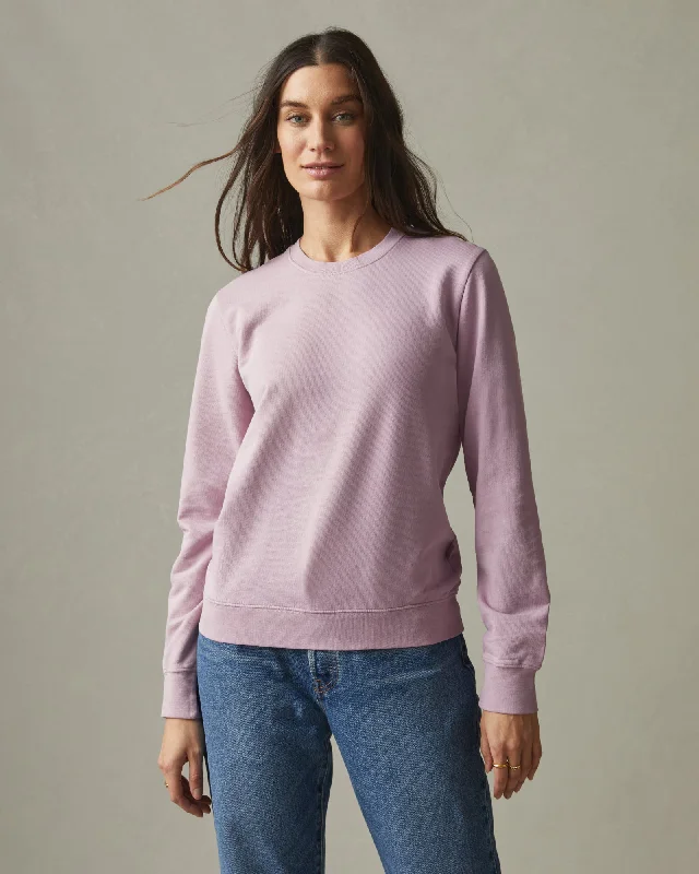 French Terry Crew Sweatshirt - Keepsake Lilac Hoodie with Slit Hem Functional Movement French Terry Crew Sweatshirt - Keepsake Lilac Hoodie with Slit Hem Functional Movement