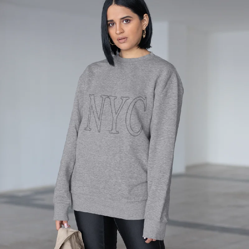 Womens Gray NYC Crewneck Sweatshirt Hoodie with Mock Neck Collared Structured