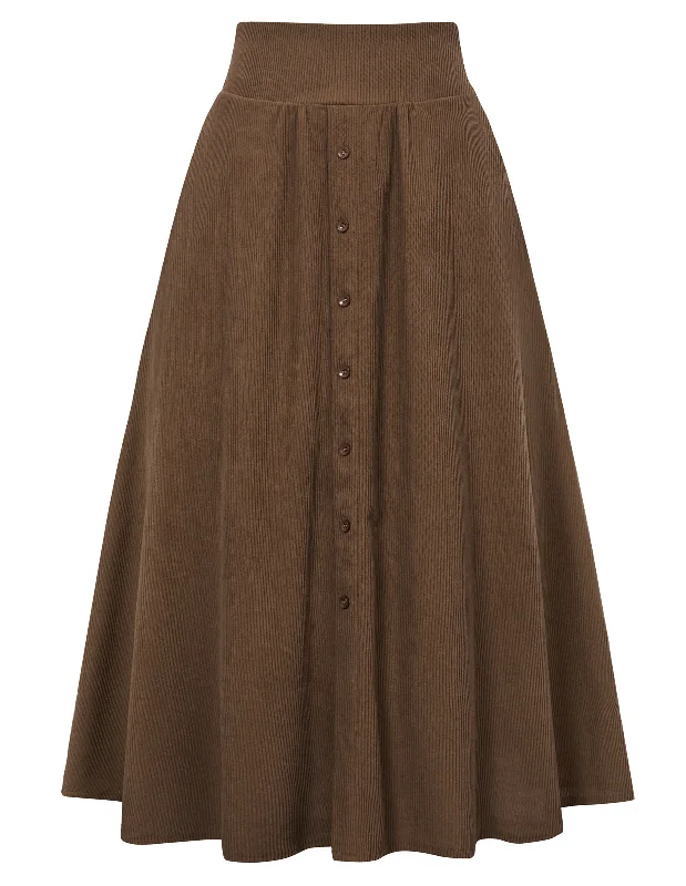 Women's High Waist Midi Skirt Vintage Elastic A-Line Pleated Button Skirts with Pockets denim skirt classic