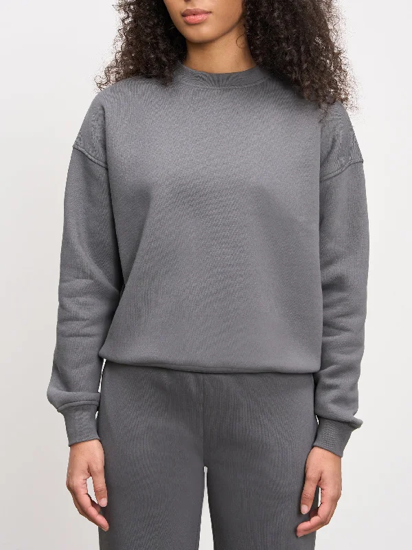 Womens Neoprene Sweatshirt in Grey Hoodie with Drop Shoulder Relaxed Streetwear