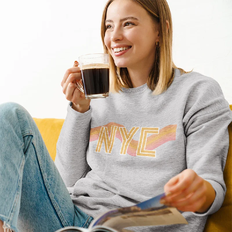 Womens NYC Retro 70's Crewneck Sweatshirt Hoodie with Pattern Geometric Abstract