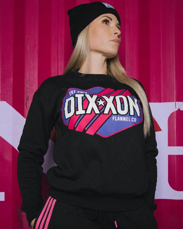 Women's Pink Stripes Crewneck Sweatshirt - Black Hooded Sweatshirt Casual Wear Street Style Women's Pink Stripes Crewneck Sweatshirt - Black Hooded Sweatshirt Casual Wear Street Style