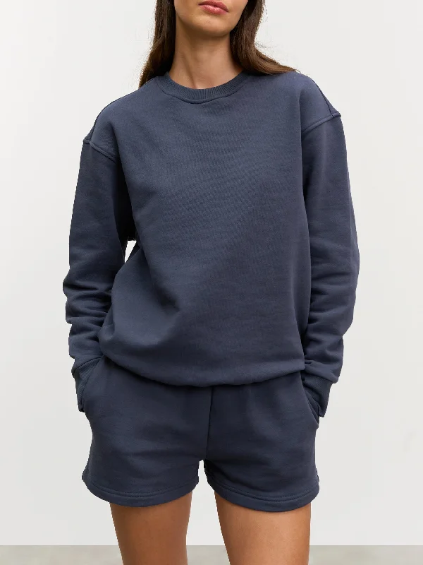 Womens Relaxed Jersey Sweatshirt in Slate Blue Hoodie with Drawstring Waist Adjustable Fitted Womens Relaxed Jersey Sweatshirt in Slate Blue Hoodie with Drawstring Waist Adjustable Fitted