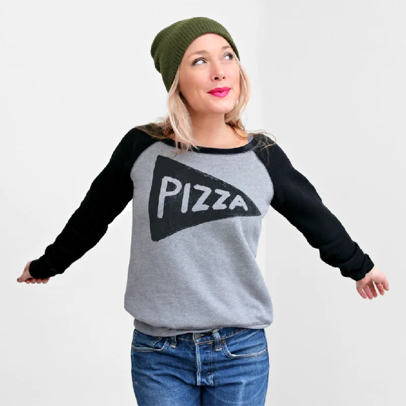 Womens Wide Neck Pizza Sweatshirt Hoodie with Contrast Stitching Detailed Premium
