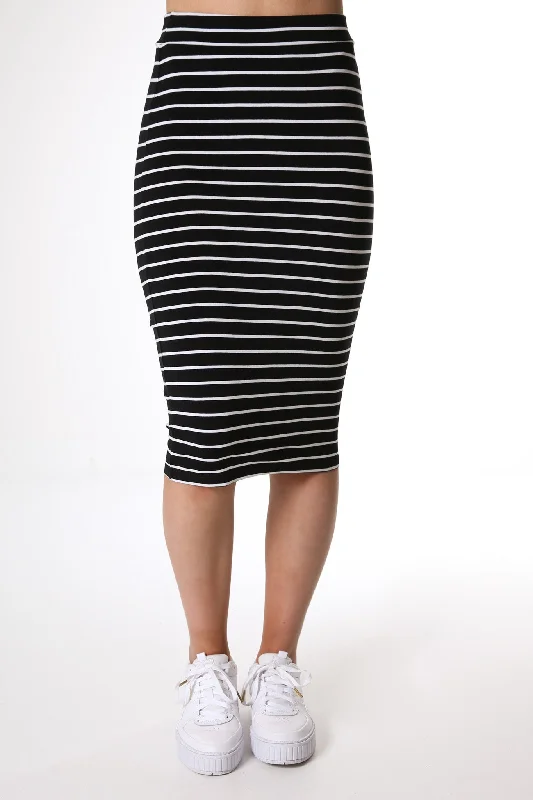 Alicia Midi Skirt Black White Stripe lace skirt elegant