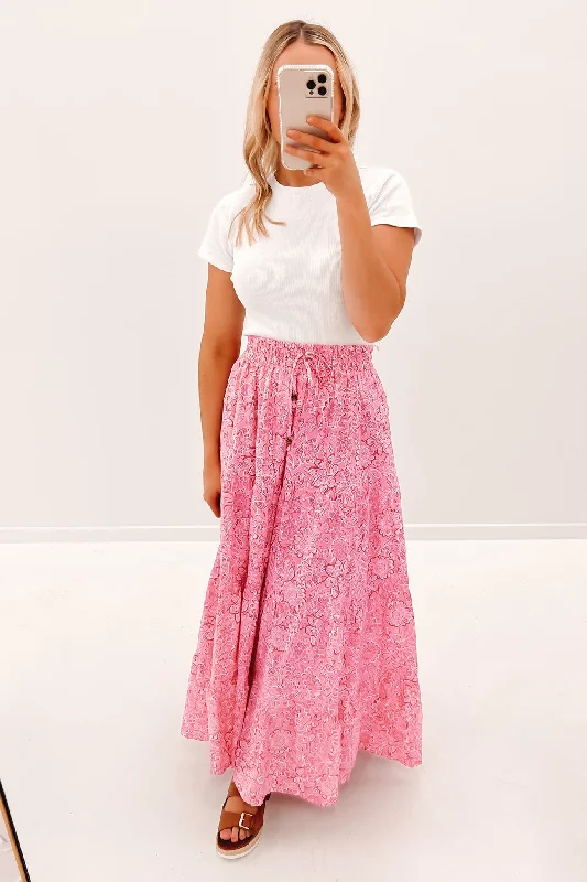Aurela Maxi Skirt Pink velvet skirt rich