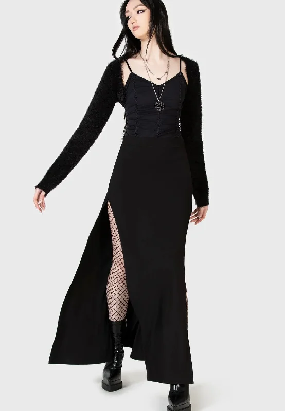 Killstar - Nocturnal Shade Maxi Black - Skirt linen skirt breathable