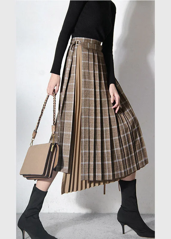 Vintage Brown Asymmetrical Patchwork tie waist skirts Spring lace skirt romantic